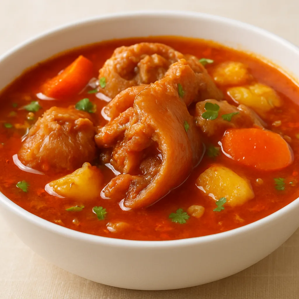 Sopa de pata en salsa roja